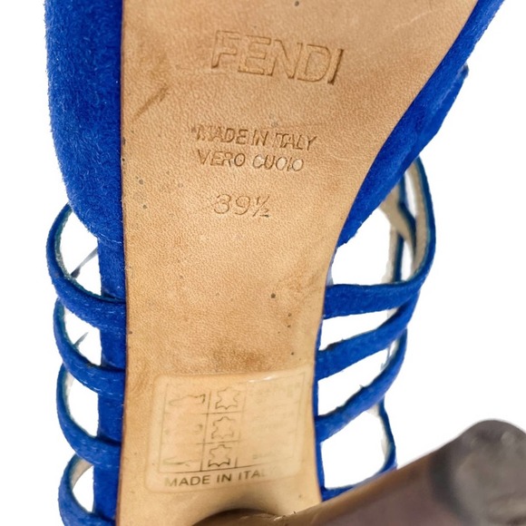 Fendi Royal Blue Suede Strappy Sling Back High Heel Platform Sandals size 39.5 - Picture 13 of 14